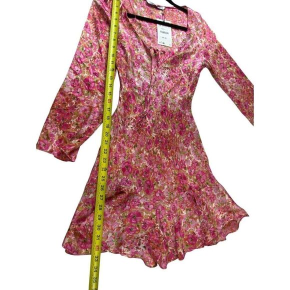 Zara Womens A-Line Mini Dress Size S Pink Floral Satin Flowy Ruffle 2780/127 NWT - Picture 7 of 8
